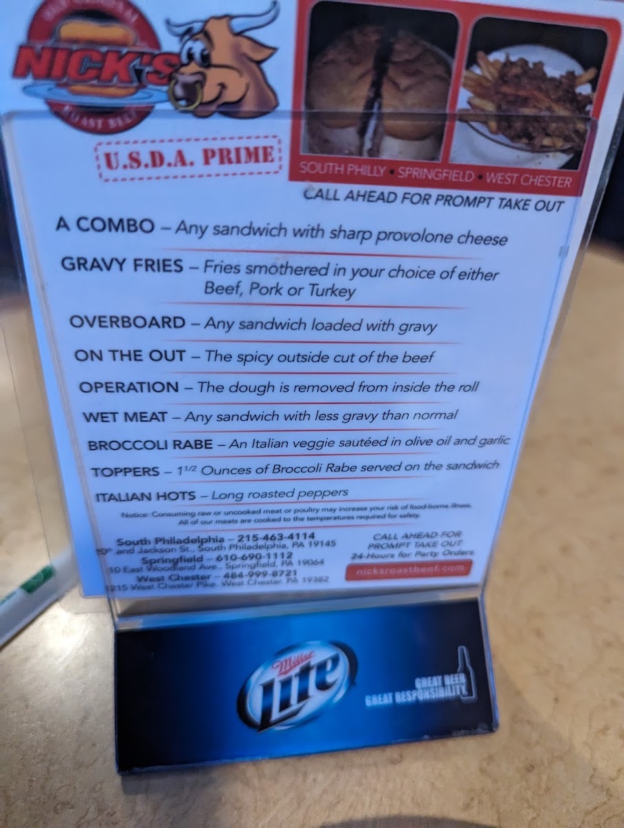Old Original Nick's Roast Beef Menu - Image 4