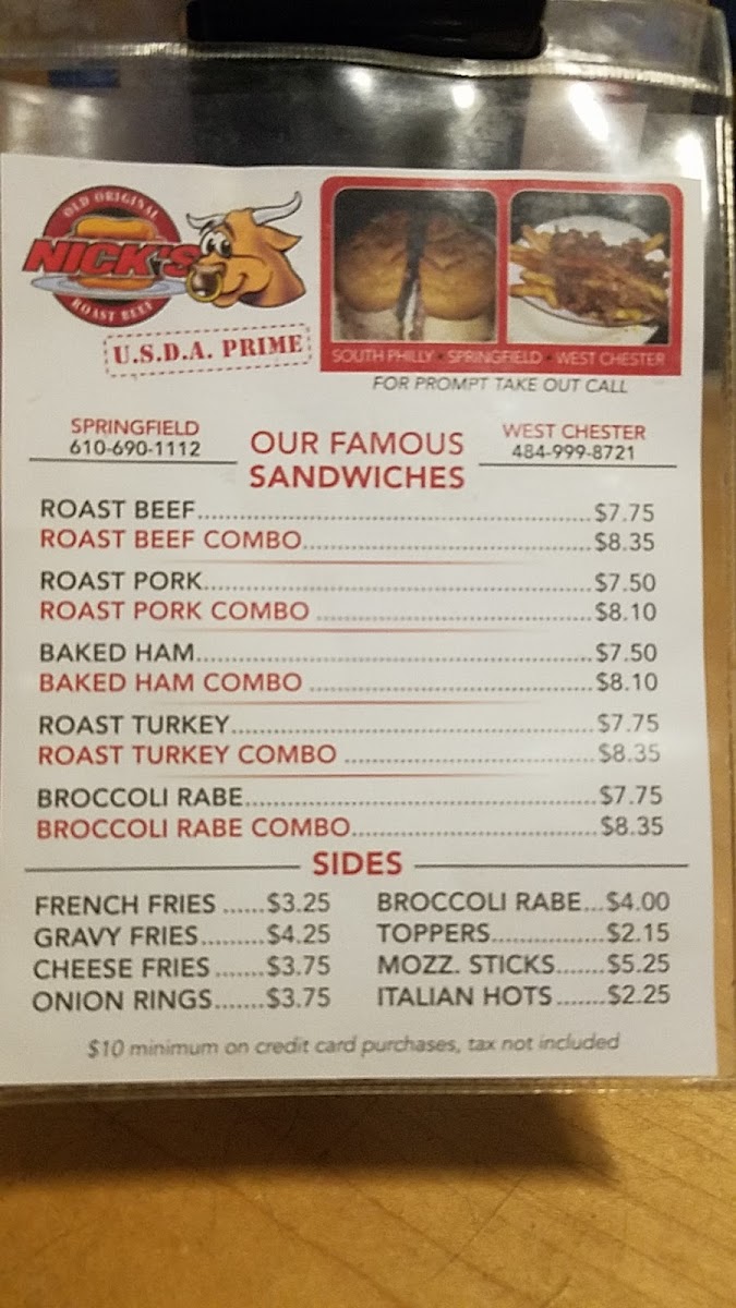 Old Original Nick's Roast Beef Menu - Image 6